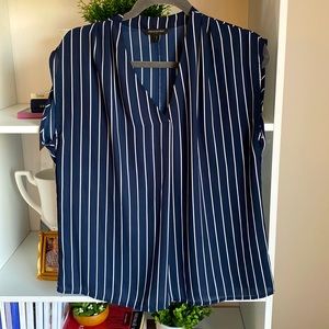 Banana Republic Navy & White Striped Blouse - Size S with Generous Fit